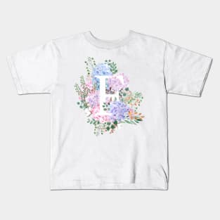 botanical monogram alphabet F hydrangea flowers Kids T-Shirt